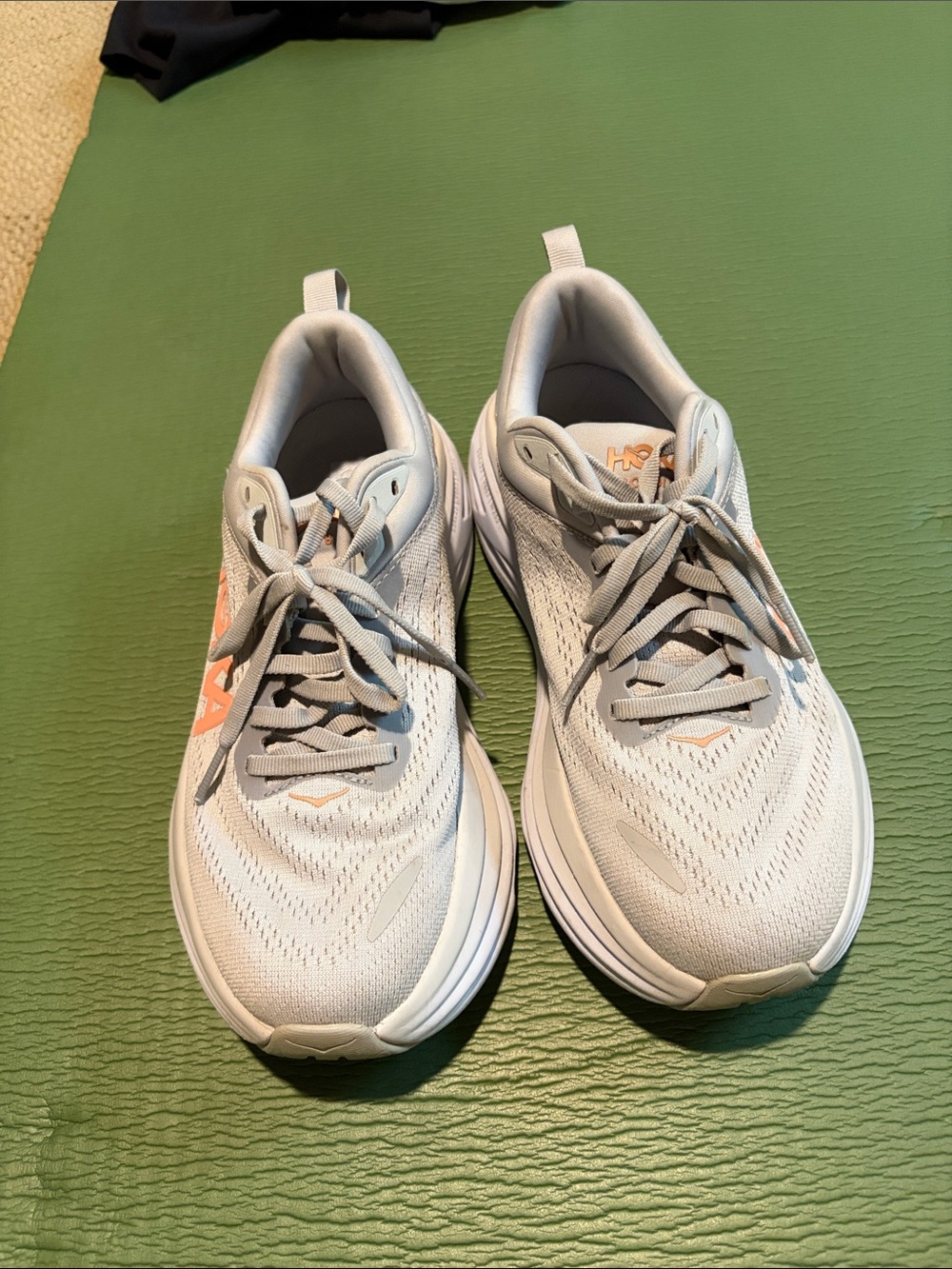 Hoka Light Gray Running Shoes with Peach Logo Accent - Picture 2 of 6